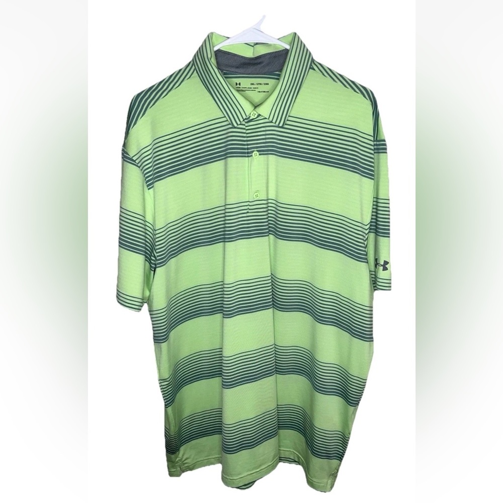 Under Armour Mens Size 2XL Lime Green Navy Blue Short Sleeve Golf Polo Shirt NWT